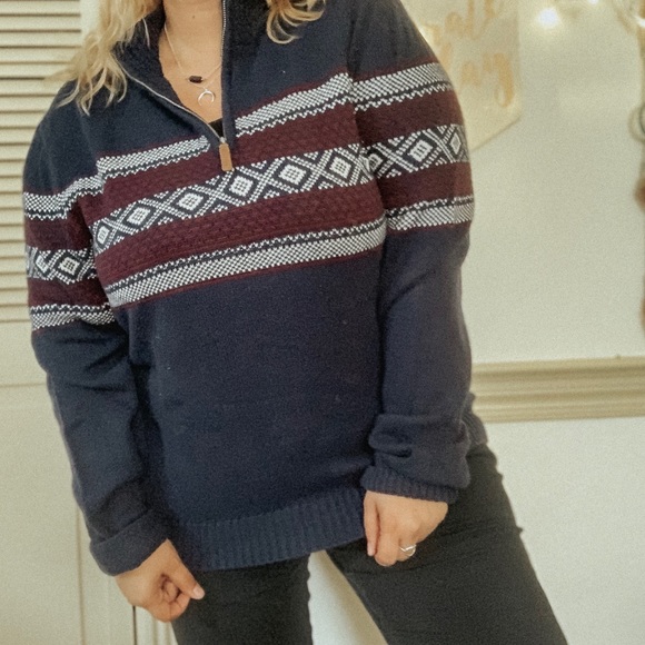 Oversized Boyfriend Navy Quarter Zip Sweater XL - Picture 3 of 12